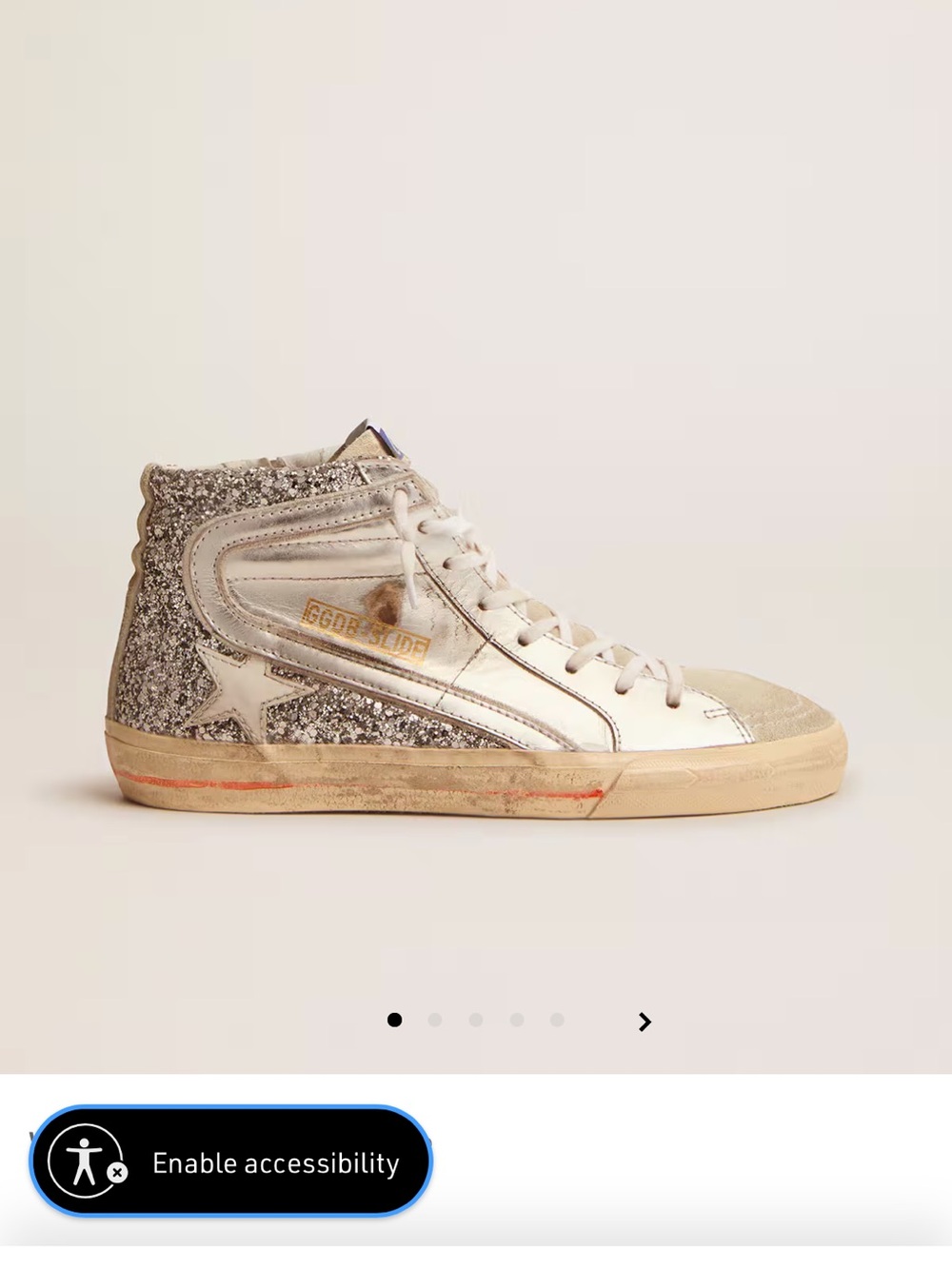 Golden Goose Silver & Cream High-Top Sneakers with Glitter Heel - Picture 3 of 7